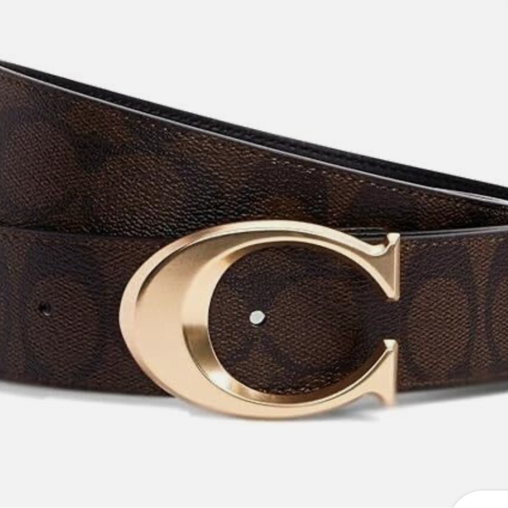 NWT COACH Signature C Buckle Leather Chestnut/ Black Belt 38 Mm Size S